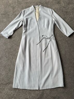Giorgio Armani Pale Gray Wrap-Style Midi Dress with Tie